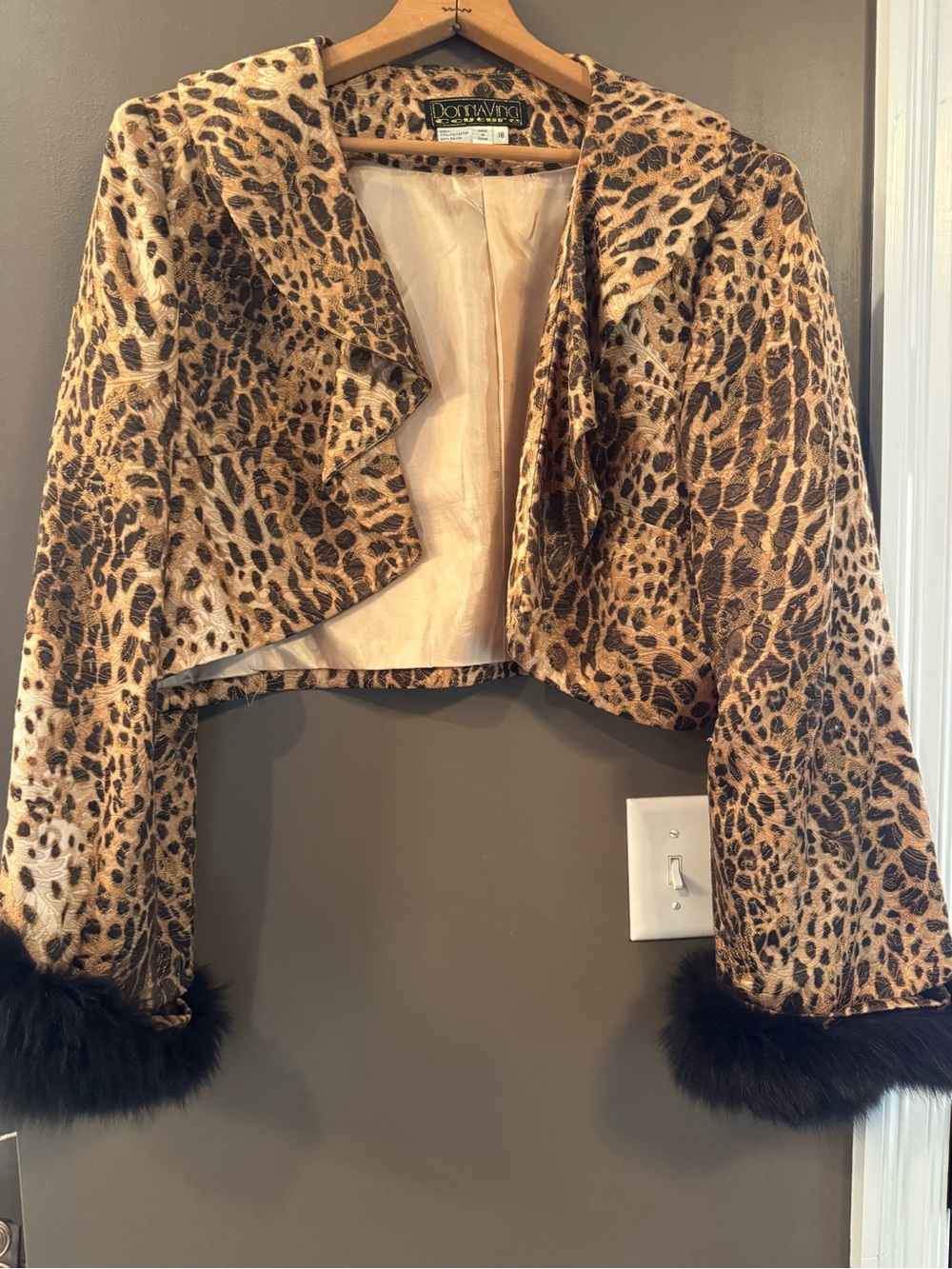 Leopard Print Cropped Jacket with Faux Fur Cuffs